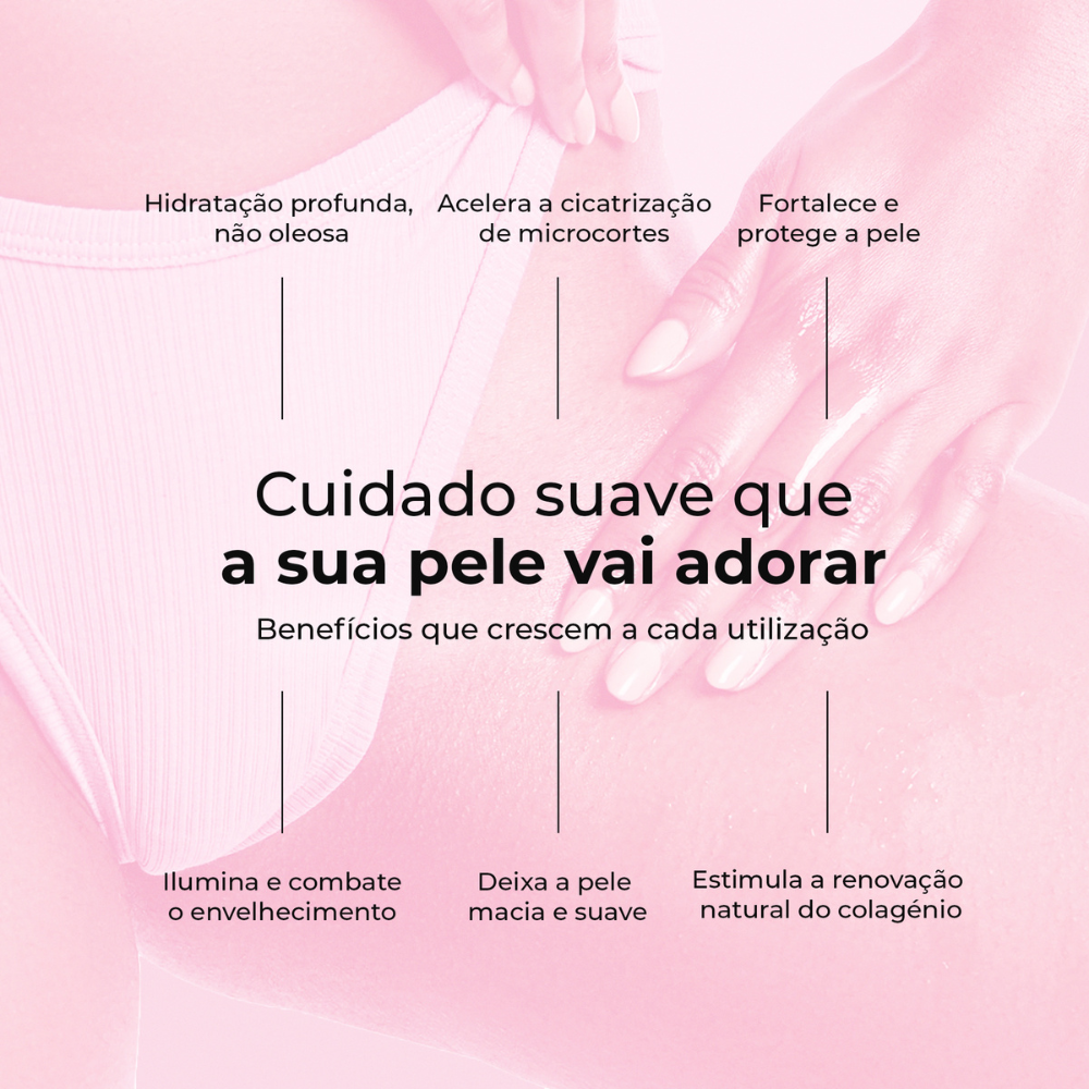 Benefícios do óleo pós-barba Silky Balloon da Lumisilk: hidratação profunda, cicatrização, proteção, luminosidade e renovação do colágeno.