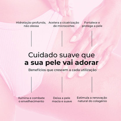 Benefícios do óleo pós-barba Silky Balloon da Lumisilk: hidratação profunda, cicatrização, proteção, luminosidade e renovação do colágeno.